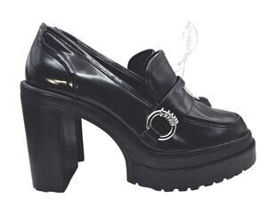 Gianni Bini Black Chunky Platform Heeled Loafers